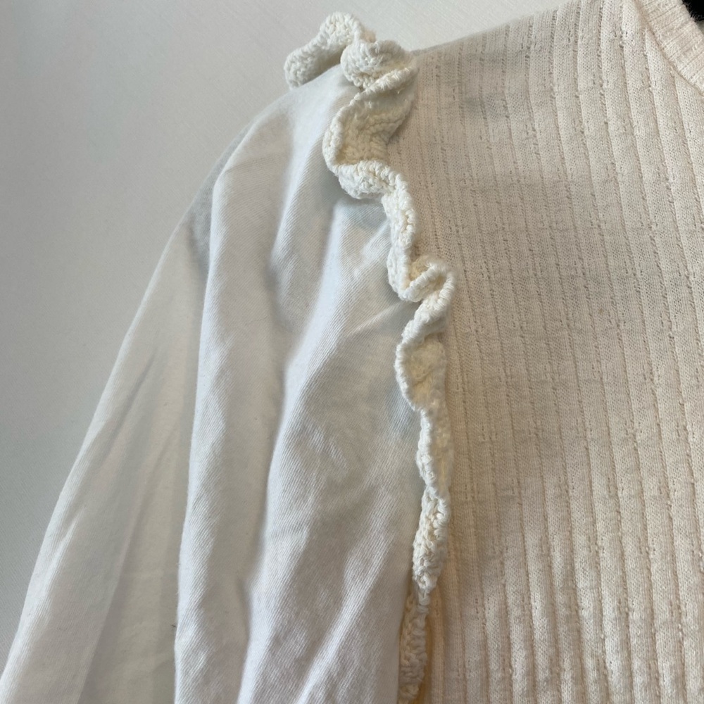 Adorable Zara Girls 11/12 White Ruffle Shoulder Mixed Material Bohemian Shirt - Picture 3 of 7